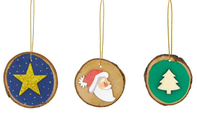 Wood Slice Ornaments + Strings - 12 Pieces - 9 - Christmas Wooden Objects - 10doigts.com - Décorations de Noël en bois - 10doigts.fr