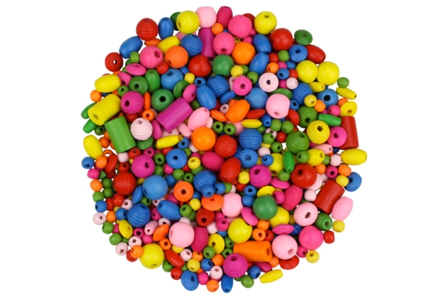 Wooden beads, assorted colors and sizes - 180 beads - 2 - Wood Beads - 10doigts.com - Perles en bois - 10doigts.fr