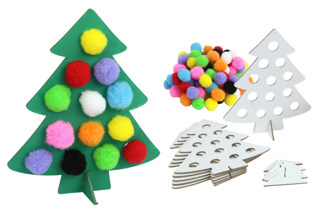 Pompom Trees - 6 Pieces - 1 - Christmas Creative Kits for Children - 10doigts.com - Kits créatifs de Noël pour les enfants - 10doigts.fr