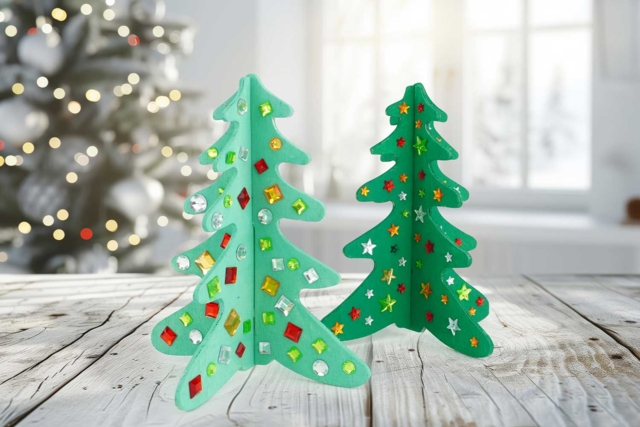 3D Wooden Christmas Trees - 2 Pieces - 2 - Christmas Wooden Objects - 10doigts.com - Décorations de Noël en bois - 10doigts.fr