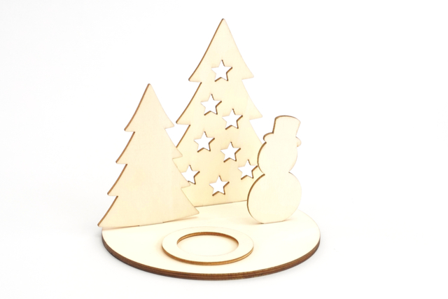 escena candelabro madera muñeco de nieve - Bougeoirs en bois - 10doigts.fr