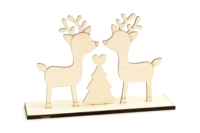 Christmas Scene with Reindeer and Tree - 2 - Christmas Wooden Objects - 10doigts.com - Décorations de Noël en bois - 10doigts.fr