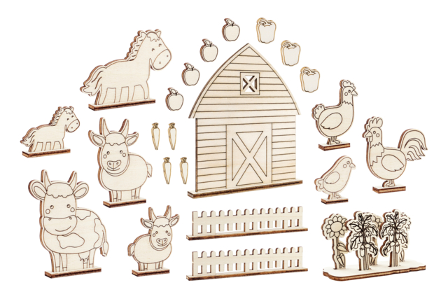 escena de madera la granja animales - Jeux et Jouets en bois à décorer - 10doigts.fr