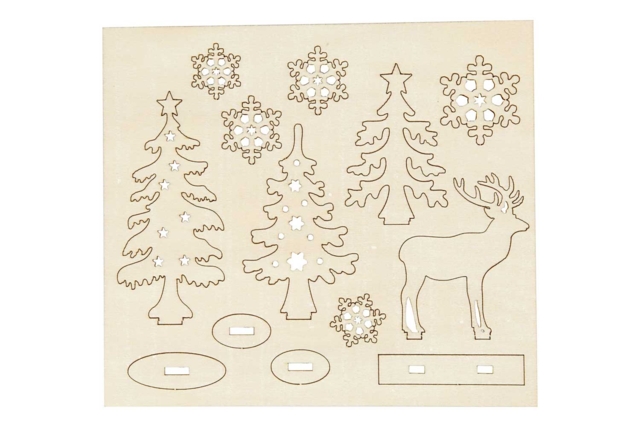 Wooden Christmas Scene - Deer and Trees to Assemble - 3 - Raw Wood Decor - 10doigts.com - Décorations en bois brut : tranches et bois naturel déco - 10doigts.fr