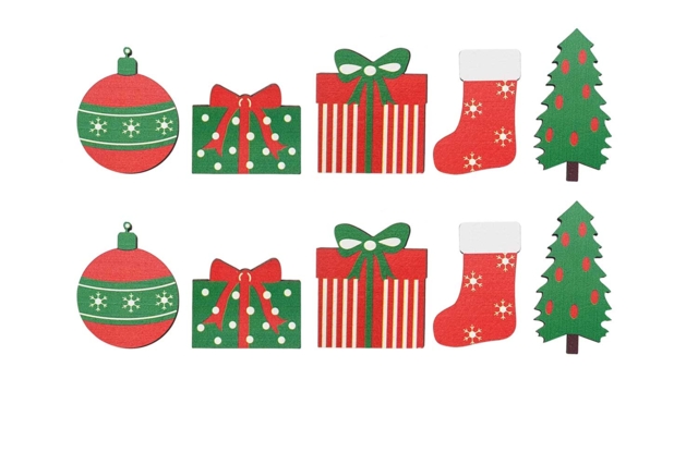 Decorated Wooden Christmas Shapes - 10 Pieces - 1 - Small Christmas Decorations - 10doigts.com - Petites décorations de Noël - 10doigts.fr