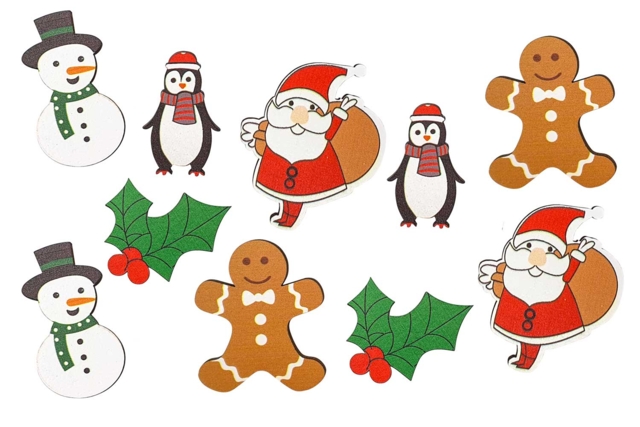 Wooden Christmas Character Shapes - 10 Pieces - 1 - Small Christmas Decorations - 10doigts.com - Petites décorations de Noël - 10doigts.fr