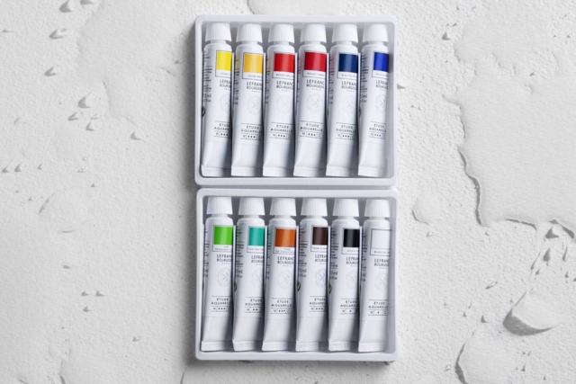 Set of 12 Lefranc Bourgeois study watercolour tubes, 10 ml each - Couleurs aquarelle - 10doigts.fr