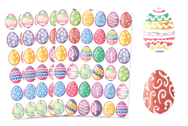 Watercolor Easter Egg Stickers - 1 - Easter Stickers - 10doigts.com - Gommettes Pâques - 10doigts.fr