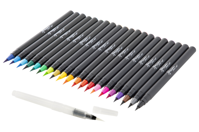 Set de 20 rotuladores acuarelables + 1 pincel a reserva - Feutres fantaisie : paillettes, effets magiques et couleurs métallisées - 10doigts.fr