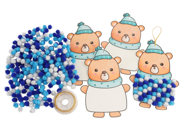 Cardboard Bear with Pom Poms - 4 Pieces - 1 - Christmas Garland and Ornaments - 10doigts.com - Guirlandes et suspensions de Noël - 10doigts.fr