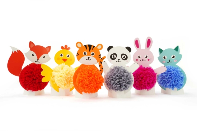 Set de 6 pompones de animales adorables - Kits Mercerie - 10doigts.fr