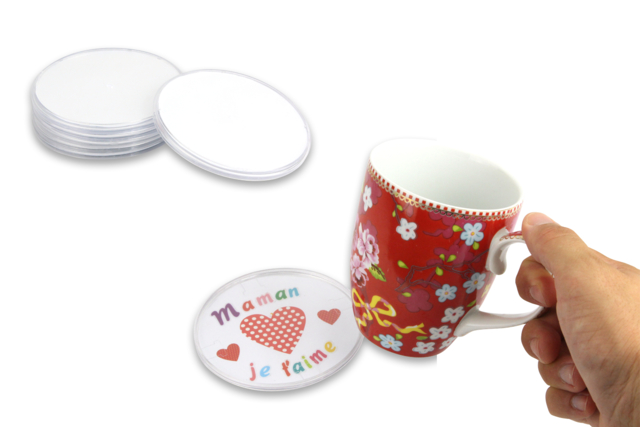 Customizable Coasters - 6 Pieces - 1 - Transparent Plastic - 10doigts.com - Plastique Transparent - 10doigts.fr
