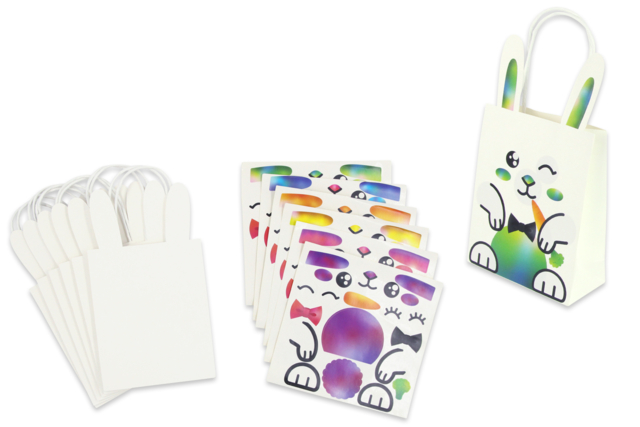 Set de 6 bolsitas con conejos + gomets - Kits créatifs Pâques - 10doigts.fr