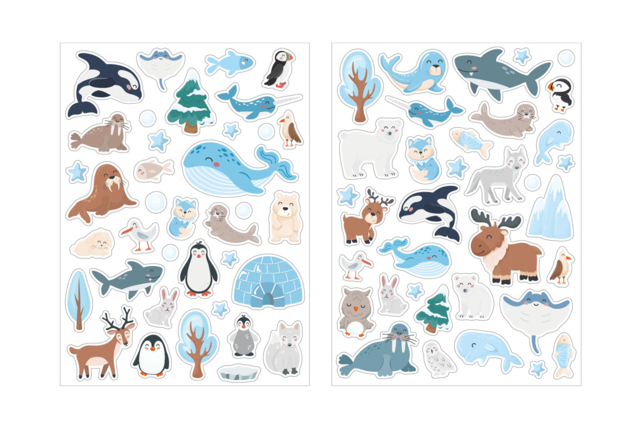 Set de 72 gomets banquise (2 planchas) - Des gommettes animaux pour créer et apprendre dès la maternelle - 10doigts.fr