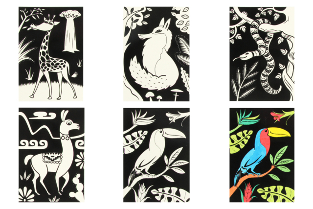 Velvet Coloring Animals - 8 Cards - 1 - Coloring Shapes and Drawings - 10doigts.com - Coloriage - 10doigts.fr