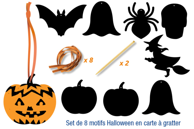 Halloween Scratch Decorations - 8 Shapes - 2 - Scratch and Punch Cards - 10doigts.com - Cartes à gratter et à poinçonner : révélez votre créativité en relief - 10doigts.fr
