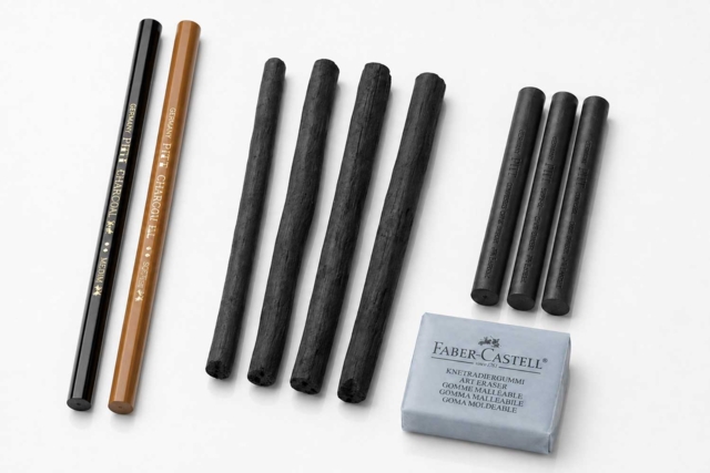 Set Pitt Charcoal 10 pieces (dry & natural charcoal) - Crayons graphite et mines pour le dessin - 10doigts.fr