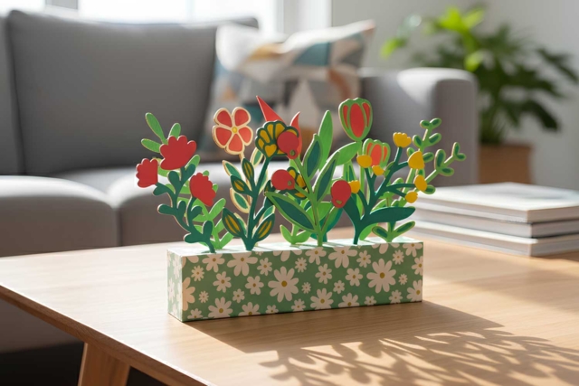 Base de madera y 15 flores  - Objets en bois à décorer pour la maison - 10doigts.fr