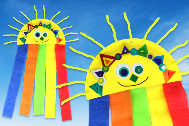 Sol arco iris con un plato de cartón - Papier crépon - 10doigts.fr