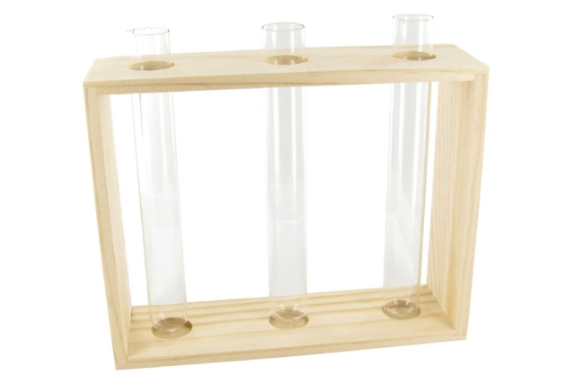 Wooden Base with 3 Glass Bud Vases - 1 - Vases and Soliflores to Decorate - 10doigts.com - Vases et soliflores à décorer - 10doigts.fr