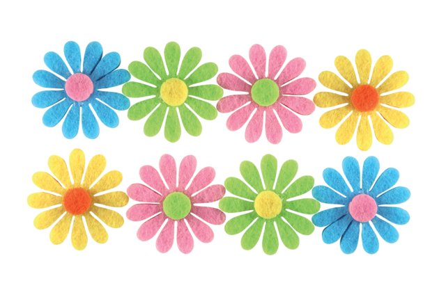 Adhesive Felt Flowers - 8 pcs - 1 - Felt Stickers - 10doigts.com - Stickers en feutrine : du relief et de la texture dans vos créations - 10doigts.fr