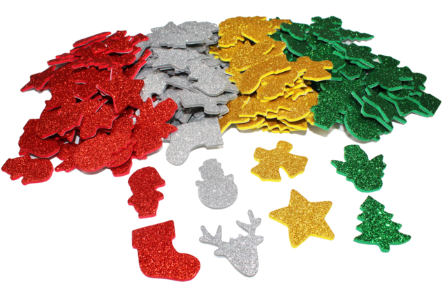 Glitter Rubber Christmas Stickers - 200 pcs - 2 - Christmas Stickers and Labels - 10doigts.com - Gommettes de Noël - 10doigts.fr