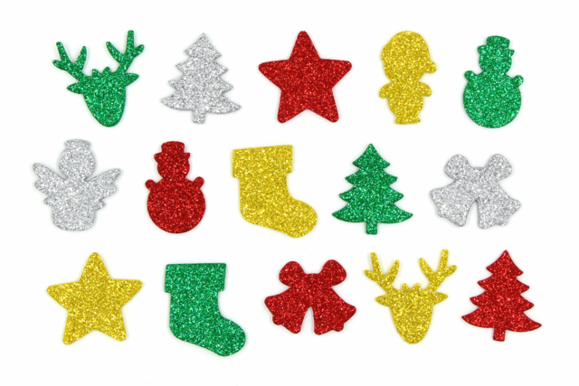 Glitter Rubber Christmas Stickers - 200 pcs - 1 - Christmas Stickers and Labels - 10doigts.com - Gommettes de Noël - 10doigts.fr