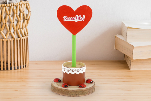 bolígrafo bambú corazón regalo día de la madre - Objets en bois à décorer pour le bureau - 10doigts.fr