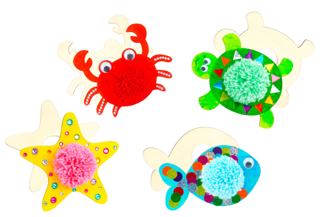 Marine Animal Pom-Pom Holders - 4 Pieces - 1 - Wooden Animals - 10doigts.com - Animaux en bois à décorer - 10doigts.fr