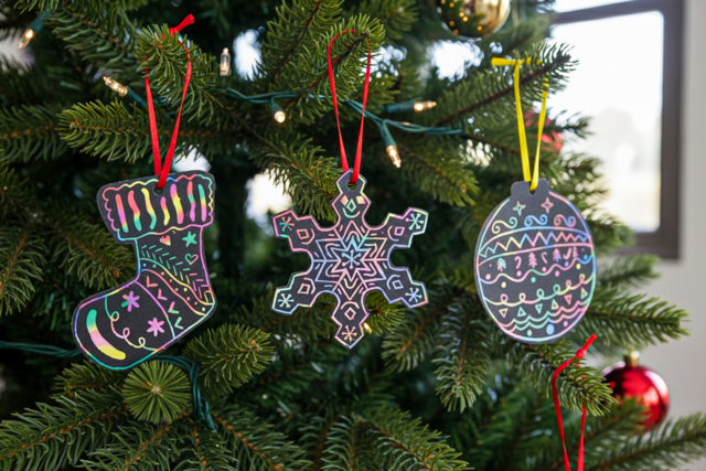 suspensión carta a rascar pino de Navidad - Cartes à gratter et à poinçonner : révélez votre créativité en relief - 10doigts.fr