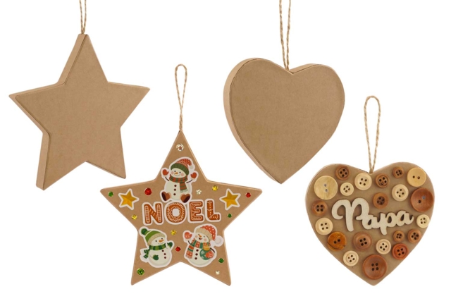 Star and Heart Cardboard Kraft Ornaments - 1 - Christmas Garland and Ornaments - 10doigts.com - Guirlandes et suspensions de Noël - 10doigts.fr