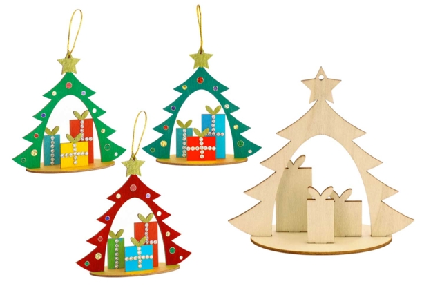 Wooden Tree Ornaments - 4 Pieces - 1 - Christmas Wooden Objects - 10doigts.com - Décorations de Noël en bois - 10doigts.fr