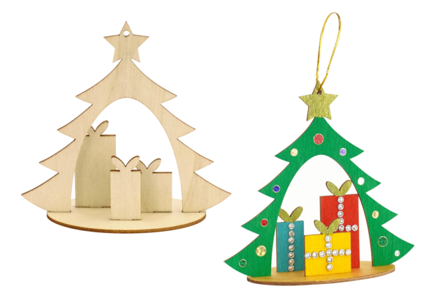 Wooden Tree Ornaments - 4 Pieces - 5 - Christmas Wooden Objects - 10doigts.com - Décorations de Noël en bois - 10doigts.fr
