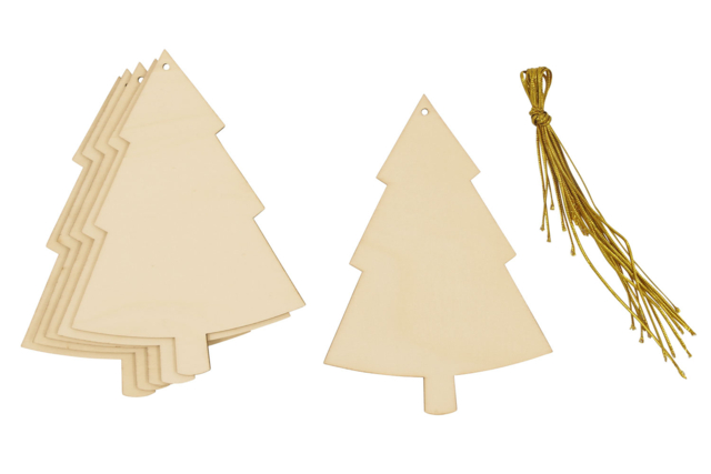Wooden Tree Ornaments - 6 Pieces - 1 - Wooden Decorative Suspensions - 10doigts.com - Supports de Noël - 10doigts.fr