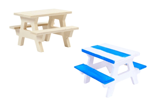 Mesa de picnic de madera miniatura 8 cm - Univers Miniature : maison de poupée et miniatures - 10doigts.fr