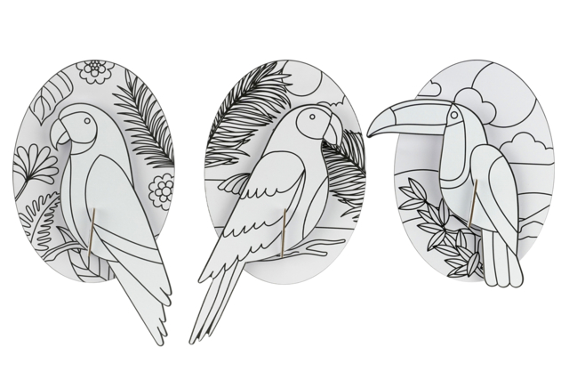 3D Tropical Bird Trophies - 3 Pieces - 3 - Coloring Shapes and Drawings - 10doigts.com - Coloriage - 10doigts.fr
