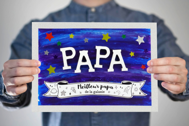 Cuadro "Mejor papá de la galaxia" - Adhésifs colorés et Masking tape - 10doigts.fr