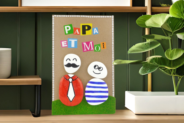 Cuadro "Papá y yo" con piedras - Papier effet et matière - 10doigts.fr