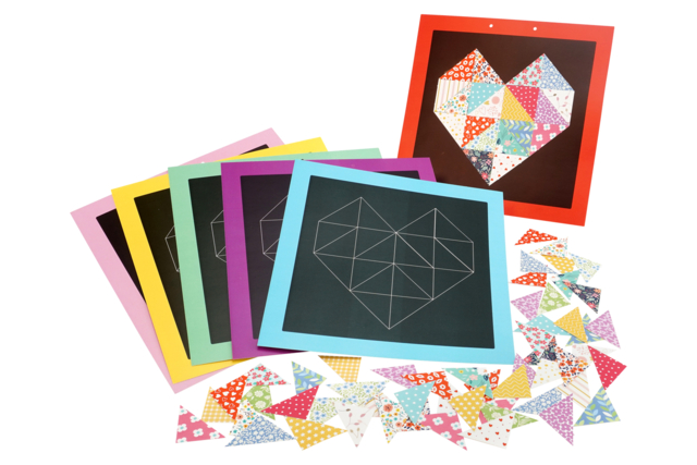 Heart Canvas Kit, Patchwork Effect - 6 Canvases - 1 - Paper Craft Kits - 10doigts.com - Kits créatifs en Papier - 10doigts.fr