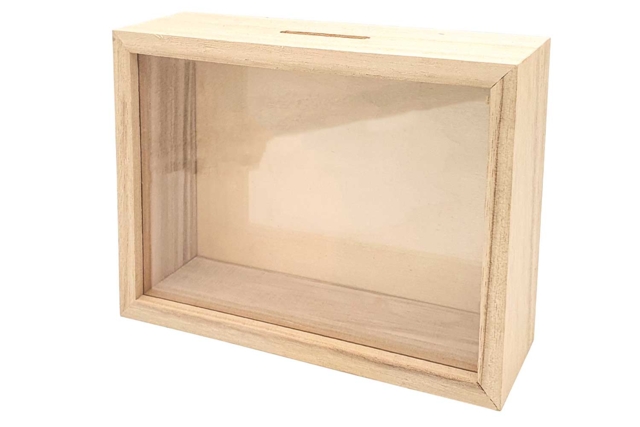 Wooden and Plexiglass Piggy Bank - 2 - Wooden Office Items - 10doigts.com - Objets en bois à décorer pour le bureau - 10doigts.fr