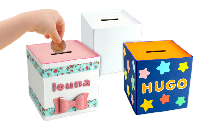 White Cardboard Piggy Banks - 12 Pieces - 1 - Cardboard Boxes and Baskets - 10doigts.com - Boîtes et corbeilles en carton - 10doigts.fr