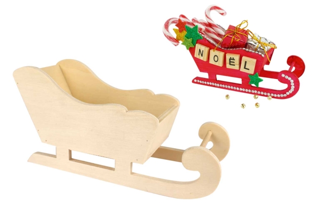 Large Natural Wooden Sleigh - 1 - Christmas Wooden Objects - 10doigts.com - Décorations de Noël en bois - 10doigts.fr