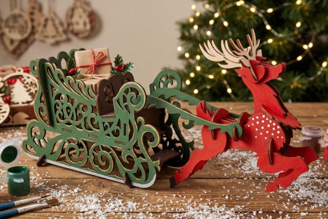 traineau noel peinture - Décorations de Noël en bois - 10doigts.fr