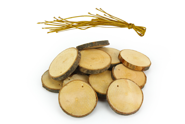Wood Slice Ornaments + Strings - 12 Pieces - 1 - Christmas Wooden Objects - 10doigts.com - Décorations de Noël en bois - 10doigts.fr