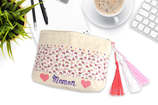 Cotton Pouch, Zip Closure - 19 x 13.5 cm - 3 - Cotton, Linen - Textiles - 10doigts.com - Coton, lin - Textiles - 10doigts.fr