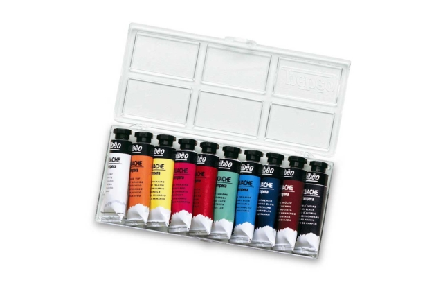 Pebeo Tempera Gouaches, 10 ml - 10 Colors - 1 - Liquid Gouache Paint - 10doigts.com - Peinture gouache liquide : des couleurs vives qui s'enlèvent à l'eau - 10doigts.fr