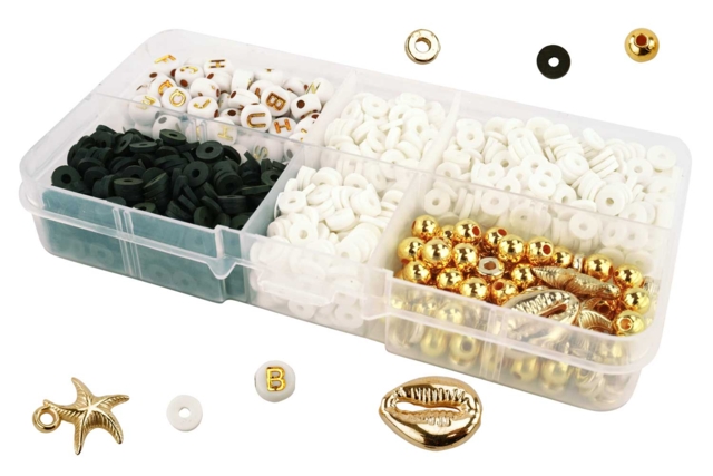 Gold, Black and White Bead Set - 1000 Beads - 1 - Metallic, Iridescent Beads - 10doigts.com - Perles Métallisées, Irisées - 10doigts.fr