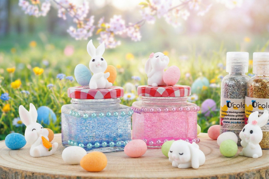 Bote de purpurina conejo de Pascua